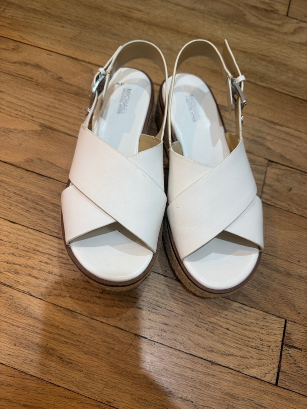 Michael Kors white and Cream Crisscross Wedge Sandals, excellent condition